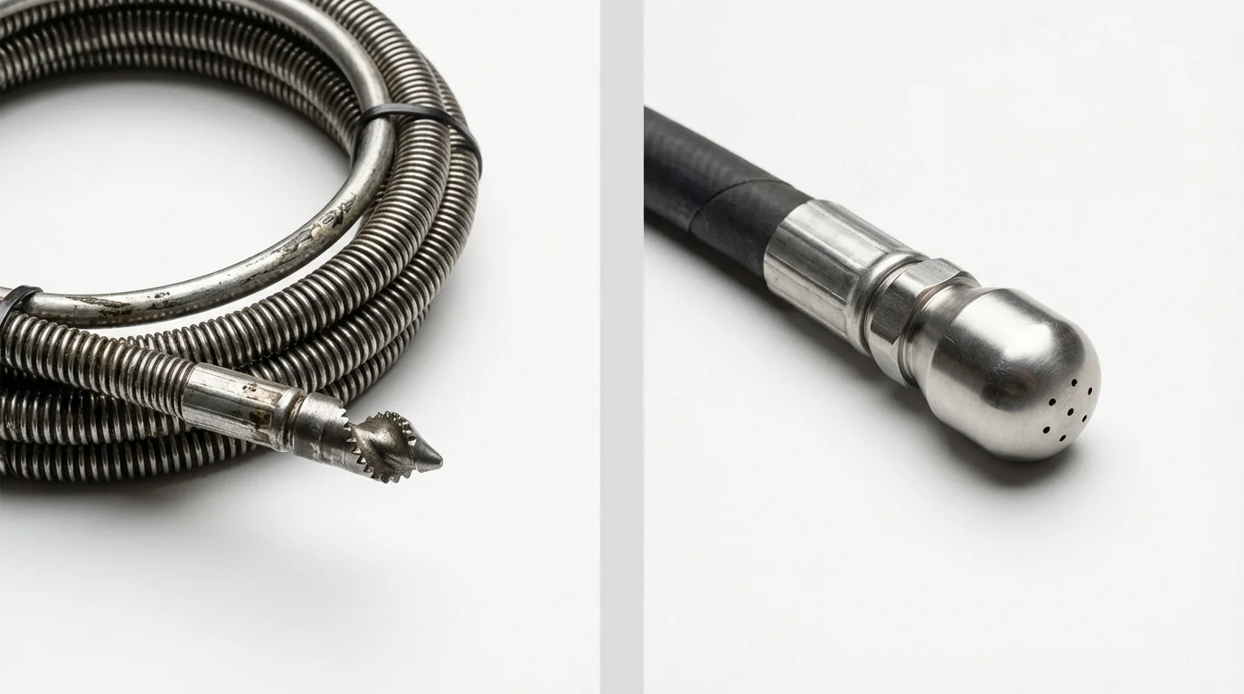 Drain snake cable and hydro jetting nozzle used for drain cleaning in Lakeside, OR