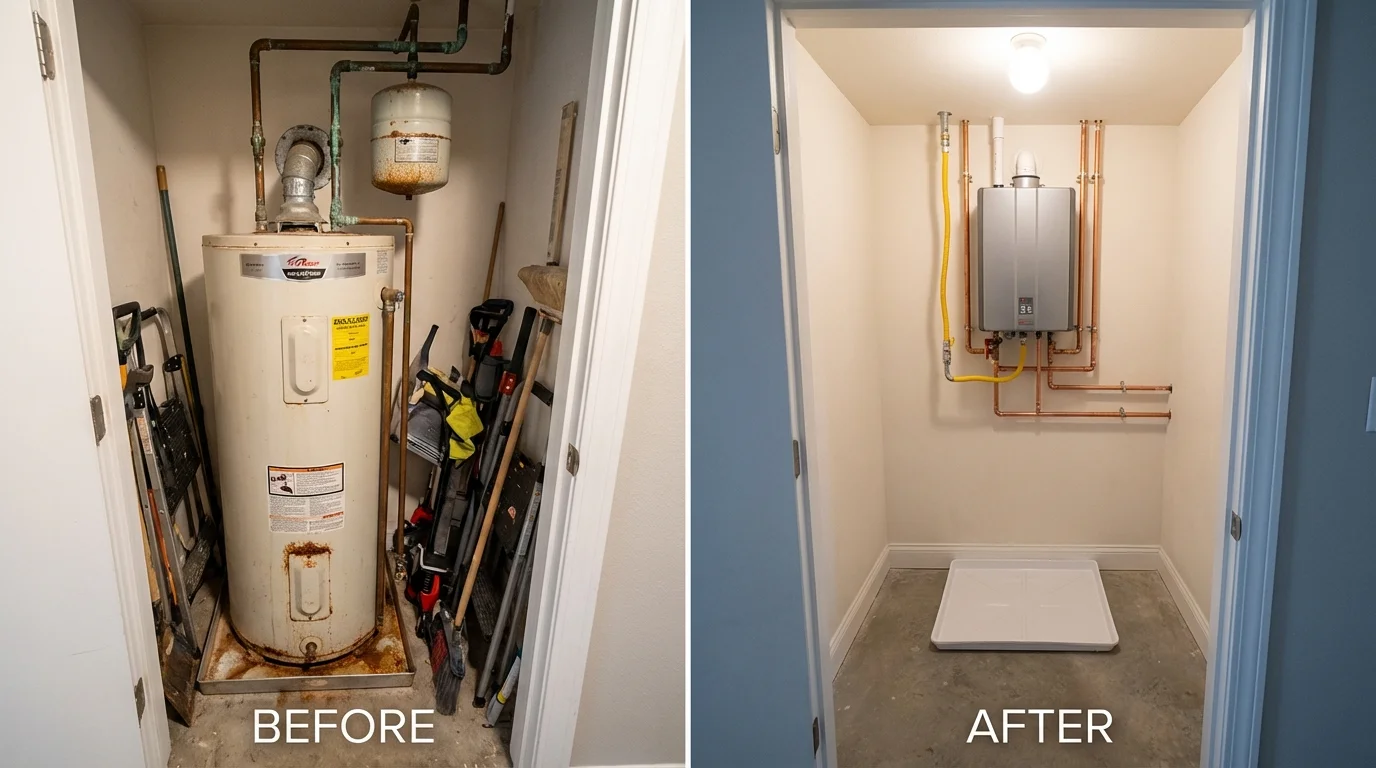 Tank water heater versus wall-mounted tankless unit comparison for Lakeside, OR homeowners