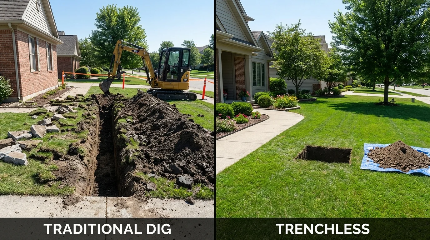 Trenchless sewer repair with minimal yard damage versus traditional excavation in Lakeside, OR